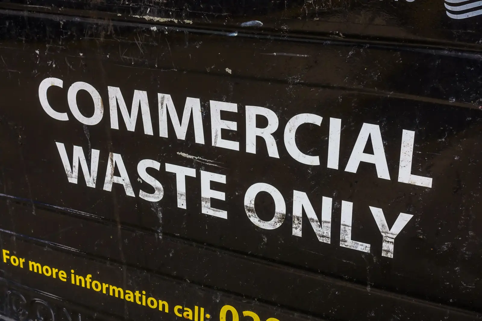 A commercial waste bin marked Commercial Waste Only